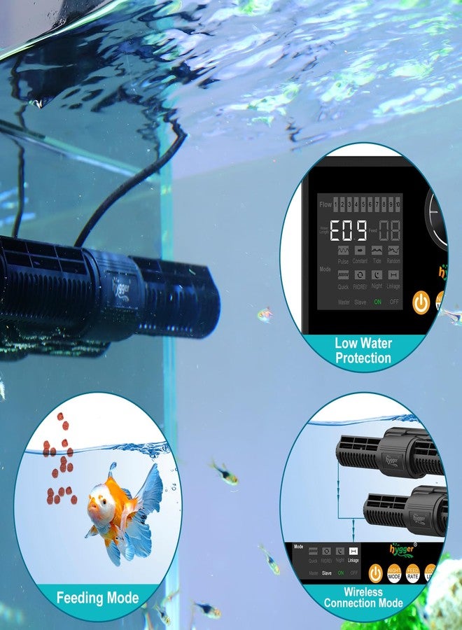 هايغر جهاز هيغر الذكي لصنع الأمواج لأحواض السمك، مضخة تدوير المياه المالحة والعذبة قابلة للتعديل بستة أوضاع: موجات/ليلي/تغذية/اتصال لاسلكي، حامل مغناطيسي، شاشة عرض، وحدة تحكم، وظيفة ذاكرة (50 واط). - Image 5